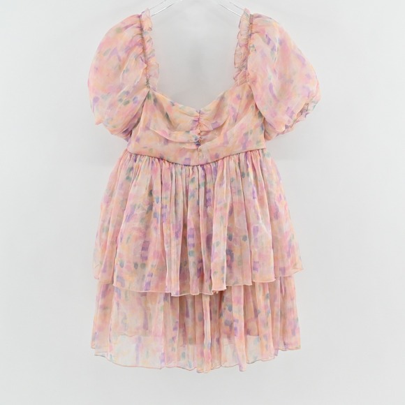 Maya Puff Sleeve Organza Mini Dress Size 8 Pastel Multi Floral Tiered Fairycore - Picture 2 of 15